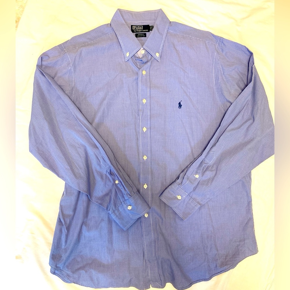 Ralph Lauren Blue And White Tiny Check Button Down Shirt Size 18-36